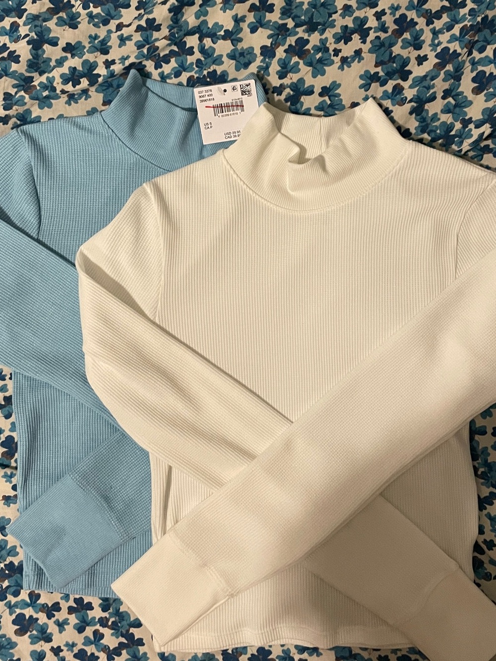4/$20 Set of Two American Eagle White and Blue Ribbed Turtleneck Top
